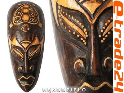 Rzeźba Maska Etniczna Drewno ŻÓŁW Rękodzieło 20cm