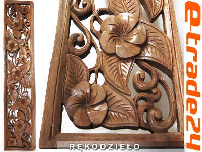 Rzeźba z Drewna Panel KWIATY Ornament 100x20cm