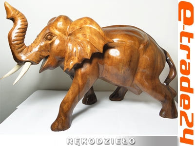 Rzeźba Figurka SŁOŃ Drewno Suar Rękodzieło 65x44cm XXL