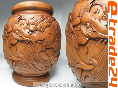 Stylowy Rzeźbiony WAZON Smok Ornament z Drewna Rękodzieło