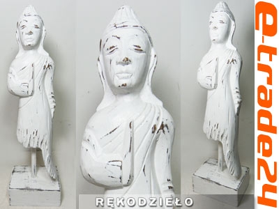 Rzeźba Figura BUDDA Biały - Drewno Rękodzieło 37cm