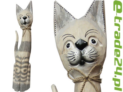 Figurka Koty Rzeźba Drewniana KOT 80cm Rękodzieło 