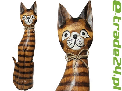Figurka Koty Rzeźba Drewniana KOT 60cm Rękodzieło 