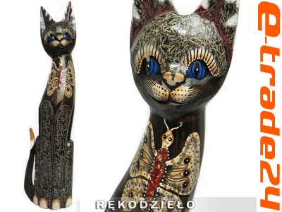 Figurka Koty Rzeźba Drewniana KOT 80cm Rękodzieło