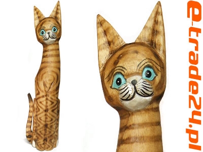 Figurka Koty Rzeźba Drewniana KOT 100cm Rękodzieło Natural