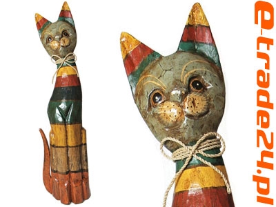 Figurka Koty Rzeźba Drewniana KOT 80cm Rękodzieło Retro