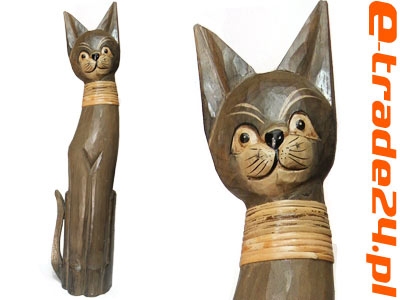 Figurka Koty Rzeźba Drewniana KOT 80cm Rękodzieło Natural