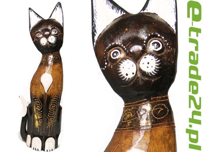 KOT Rzeźba Figurka Drewniana Koty 40cm Rękodzieło 