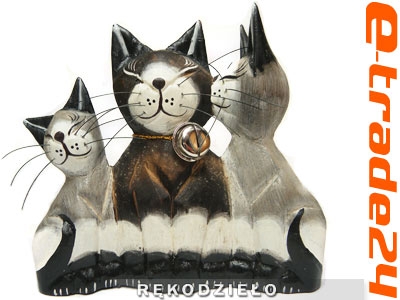 Figurki KOTY Rzeźba z Drewna kpl 3szt Rodzina Kot 