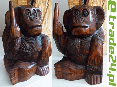 Rzeźba MAŁPY Drewno Rękodzieło Orient Osobliwa Małpa 15cm