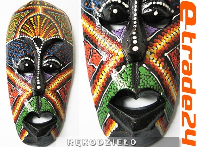 Kolorowa Rzeźba Maska Drewno - Rękodzieło 20cm MIX wzory