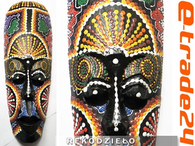 Kolorowa Rzeźba Maska Drewno - Rękodzieło 30cm MIX