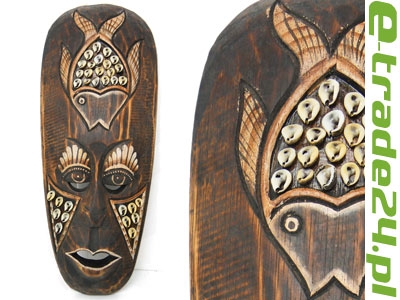 Rzeźba Maska Etniczna Drewno RYBA Rękodzieło 33cm