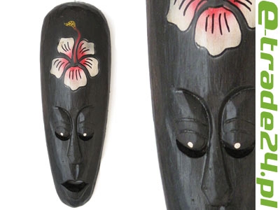 Rzeźba Maska Drewno z Kwiatem - Rękodzieło 30cm 