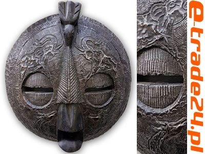 Maska Rzeźba Afryka Drewno + Metal Rękodzieło śr.49cm