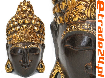 Rzeźba, Maska - BUDDA - Drewno, Rękodzieło 40cm Brąz + Złoty