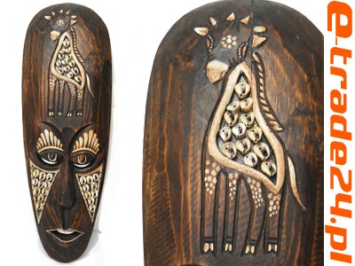 Rzeźba Maska Etno Drewno Głowa ŻYRAFA 100cm +Muszle