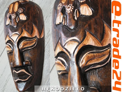 Rzeźba Maska Drewno GEKON - Rękodzieło 20cm