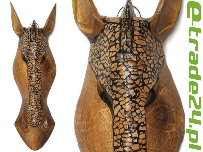 Rzeźba Maska Drewno KOŃ ZEBRA 50cm Rękodzieło