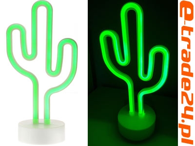 Lampa Neon LED Zielony Kaktus 29x15cm Lampka