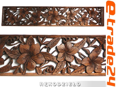 Efektowna Rzeźba z Drewna Panel Ornament Roślinny 100cm