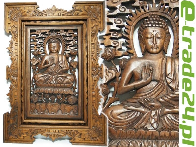 Rzeźba Płaskorzeźba Obraz BUDDA Ornament Drewno 70x50cm