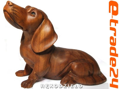 Rzeźba Figurka PIES z Drewna Rękodzieło Jak Żywy 