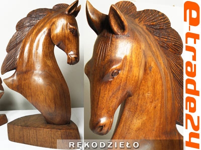 Rzeźba Popiersie KONIA Drewno Suar Koń 31cm Rękodz