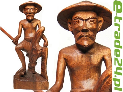 Rzeźba Drewno Suar Wędkarz RYBAK z wędką 60cm