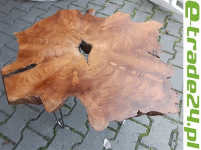 STOLIK Kawowy średnica 55cm Drewno Stół TEAK 3 Nogi Metalowe 